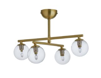 An Image of Habitat Chuck 4 Light Flush to Ceiling Light - Brushed Brass