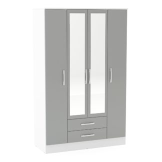 An Image of Lynx Mirrored 4 Door Mirrored Wardrobe Grey