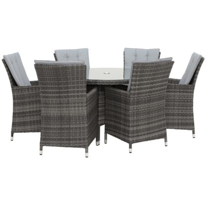 An Image of Amble Corner Garden Dining Set with Rising Table in Brown Weave and Beige Fabric