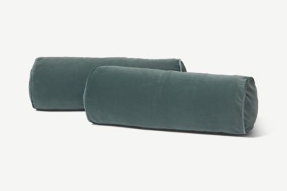 An Image of Julius Set of 2 Bolster Cushions, 55 x 20cm, Blue Slate Velvet