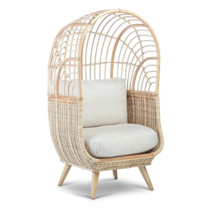 An Image of Cocoon Rattan Chair in Velvet Green