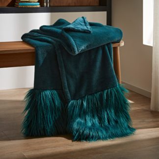 An Image of Luxe Faux Fur Border Throw Peacock
