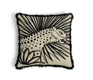 An Image of Habitat Embroidered Jungle Cushion - Black - 50x50cm