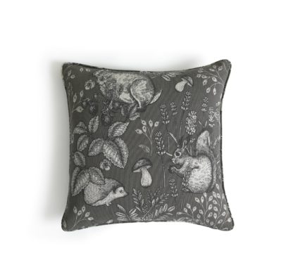 An Image of Habitat Woodland Print Cushion Cover - Grey - 43x43cm