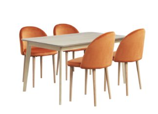 An Image of Habitat Skandi Solid Wood Dining Table & 4 Orange Chairs