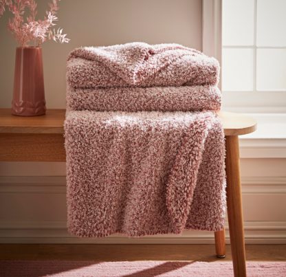 An Image of Teddy Bear Soft Marl Throw Blush (Pink)