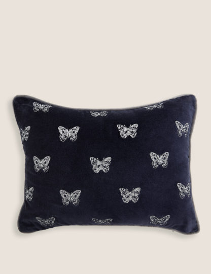 An Image of M&S Velvet Butterfly Embroidered Bolster Cushion