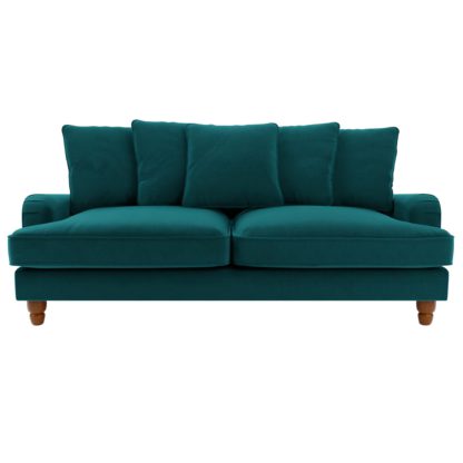 An Image of Beatrice Velvet Scatter Back 3 Seater Sofa Bottle (Green)