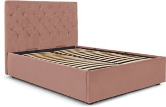 An Image of Skye King Size Bed with Ottoman Storage, Blush Pink Velvet