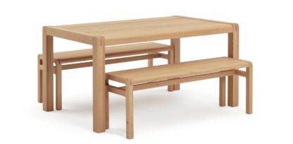 An Image of Habitat Radius Solid Wood Dining Table & 2 Oak Benches