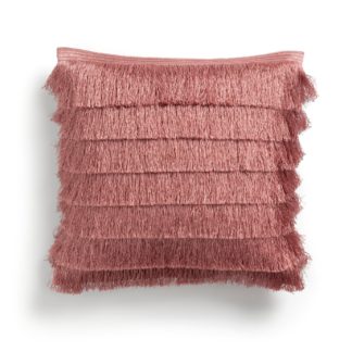 An Image of Habitat Tassel Fringed Cushion Cover - Dusky Pink - 43x43cm
