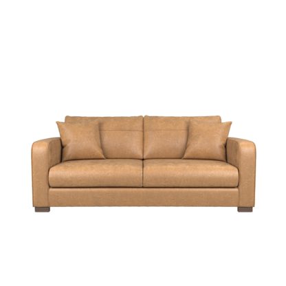 An Image of Carson Faux Leather 3 Seater Sofa Tan