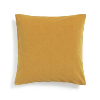An Image of Habitat Matte Velour Plain Cushion - Mustard - 43x43cm