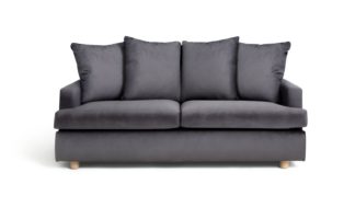 An Image of Habitat Lana 2 Seater Velvet Sofa with Cushion - Charcoal