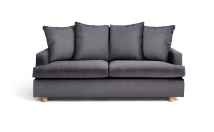 An Image of Habitat Lana 2 Seater Velvet Sofa with Cushion - Charcoal