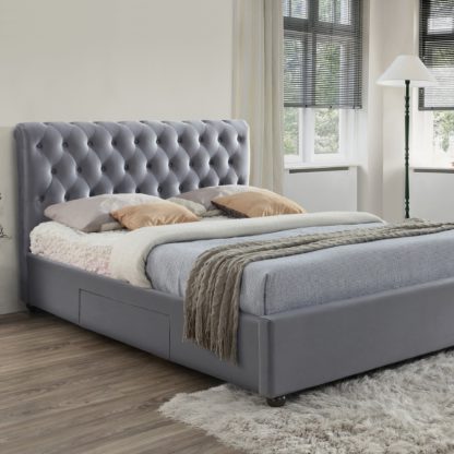 An Image of Marlow Velvet Storage Bed Frame Grey