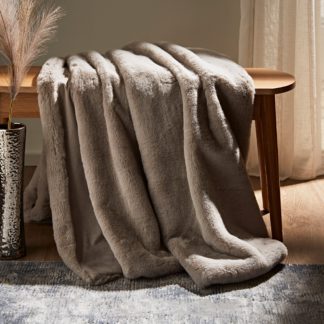 An Image of Silk Soft Faux Fur 200x200cm Throw Chateau Grey