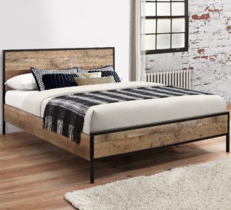 An Image of Wooden and Metal Bed Frame 5ft King Size Urban Rustic