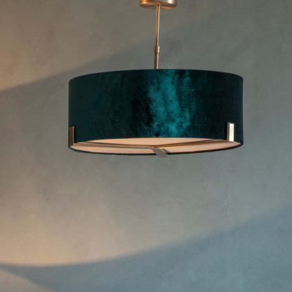 6a574c0c6d632914b8e1bd60ca3edbf9bdfe2ede7fd1e8f7cd445e50910e00f7.jpg An Image of Vogue Balaton 3 Light Green Velvet Ceiling Fitting Green