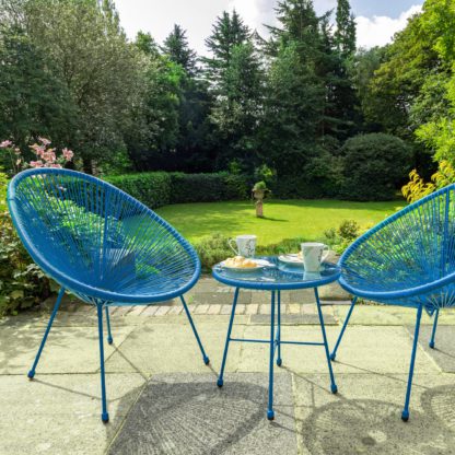An Image of Monaco 2 Seater Blue Egg Chair Bistro Set Blue