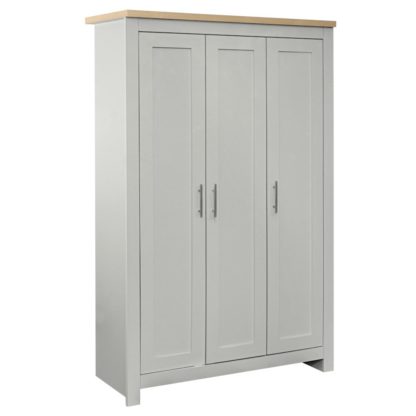 6df573bf53fe58b367e4ee8f14ad8ee38ffb7ecfb15de154d428ee33a40857e5.jpg An Image of Highgate Grey and Oak Wooden 3 Door Wardrobe