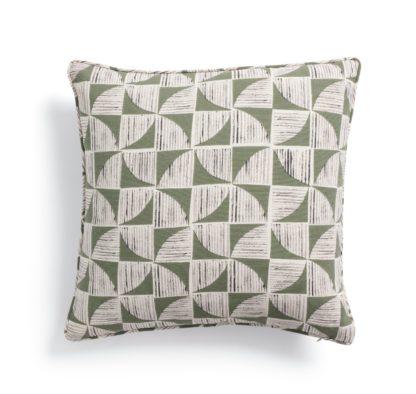 An Image of Habitat Cabin Geometric Print Cushion Cover Olive - 43x43cm