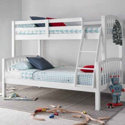 An Image of American White Wooden Triple Sleeper Bunk Bed Frame - 3ft Single Top and 4ft Small Double Bottom