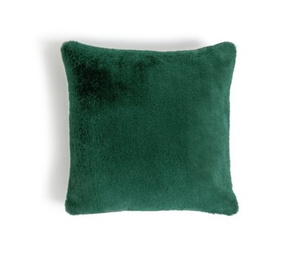 An Image of Habitat Plain Faux Fur Cushion - Emerald Green - 43x43cm