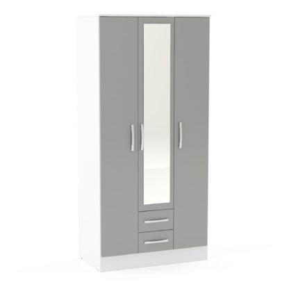 77a6adc755c7f9f19c4e11eecb11b50765aa9c94d566d3fae2e1136f98dda062.jpg An Image of Lynx Mirrored 3 Door Mirrored Wardrobe Grey
