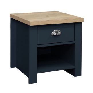 An Image of Highgate Navy Blue and Oak Wooden 1 Drawer Lamp Table