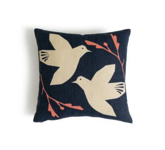 An Image of Habitat Folktale Bird Print Cushion Cover- Navy - 43x43cm