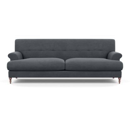 An Image of SCP Oscar 3 Seater Formal Sofa Linen Dark Grey Walnut Feet