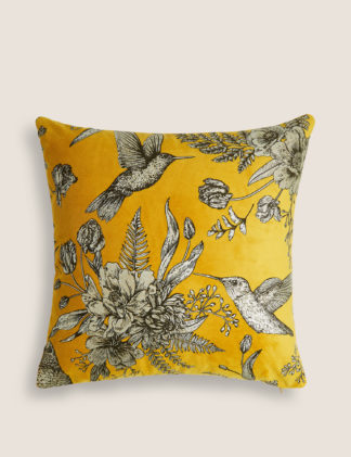 An Image of M&S Velvet Foil Bird Metallic Cushion