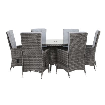 An Image of Amble Corner Garden Dining Set with Rising Table in Brown Weave and Beige Fabric