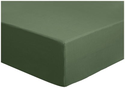 An Image of Habitat CM Polycotton Khaki Fitted Sheet - Double