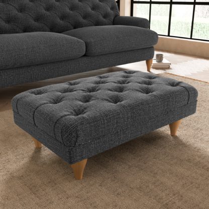 An Image of Warwick Slub Cotton Footstool Slub Cotton Black