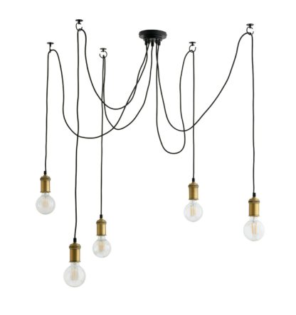 An Image of Habitat Nyos Spider 5 Light Chandelier - Black & Brass