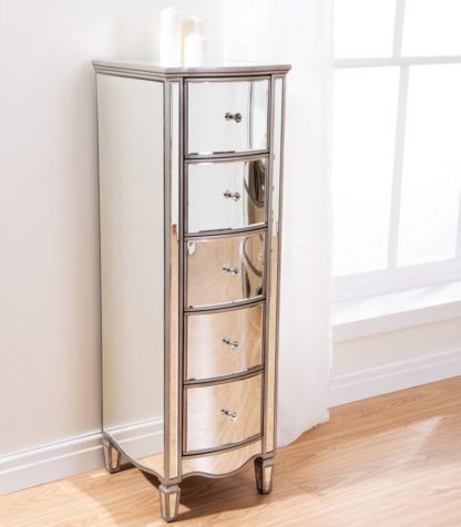 An Image of Elysee Mirrored 5 Drawer Narrow Chest