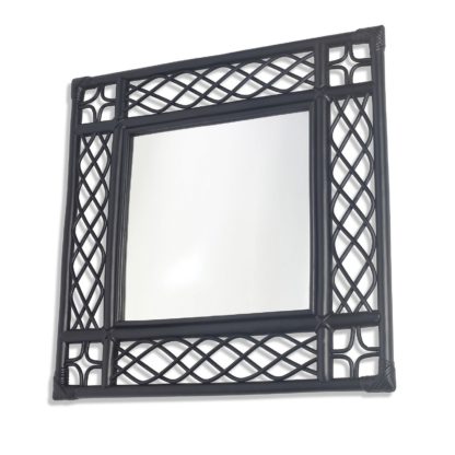 An Image of Black Vintage Square Rattan Wall Mirror