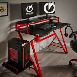 An Image of Carbon Fibre Effect Red Gaming Desk Red