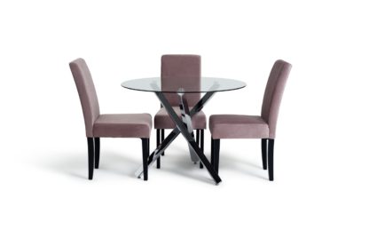 An Image of Argos Home Ava Chrome Round Table & 4 Velvet Chairs - Blush