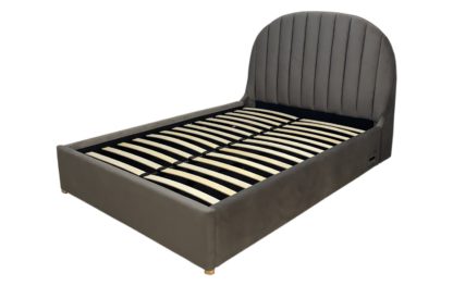 92decc15cf68de6be11acb668cba114a1cde9c65197f4b6df4c42d417f1e34ad.jpg An Image of Koble Freya Ottoman Smart Velvet Double Bed Frame - Grey