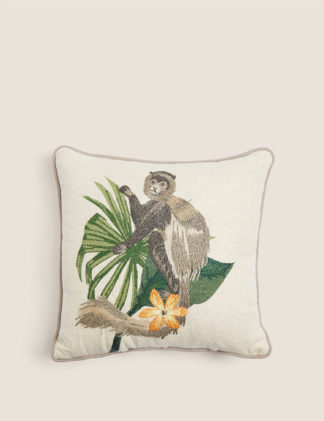 An Image of M&S Cotton Monkey Mini Embroidered Cushion