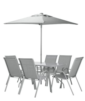 An Image of Argos Home Sicily 6 Seater Metal Patio Set - Grey