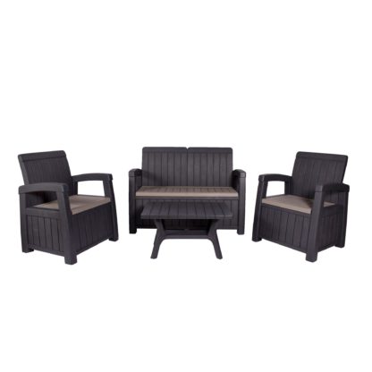 An Image of Faro 4 Seater Black Conversation Set Black