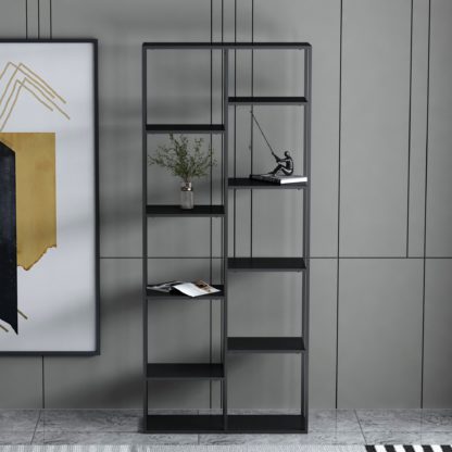 An Image of Tall Slim Black Shelving Unit Black