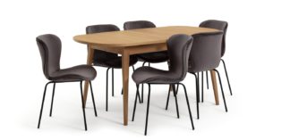 An Image of Habitat Etta Wood Veneer Extending Table & 6 Grey Chairs