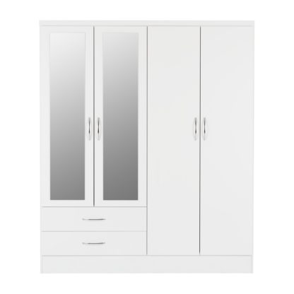 An Image of Nevada 4 Door Mirrored Wardrobe White