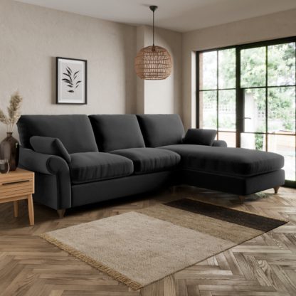 An Image of Salisbury Luxury Velvet Right Hand Corner Sofa Luxury Velvet Black