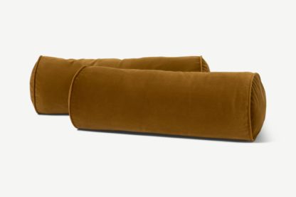 An Image of Julius Set of 2 Bolster Cushions, 20 x 55cm, Dark Ochre Velvet